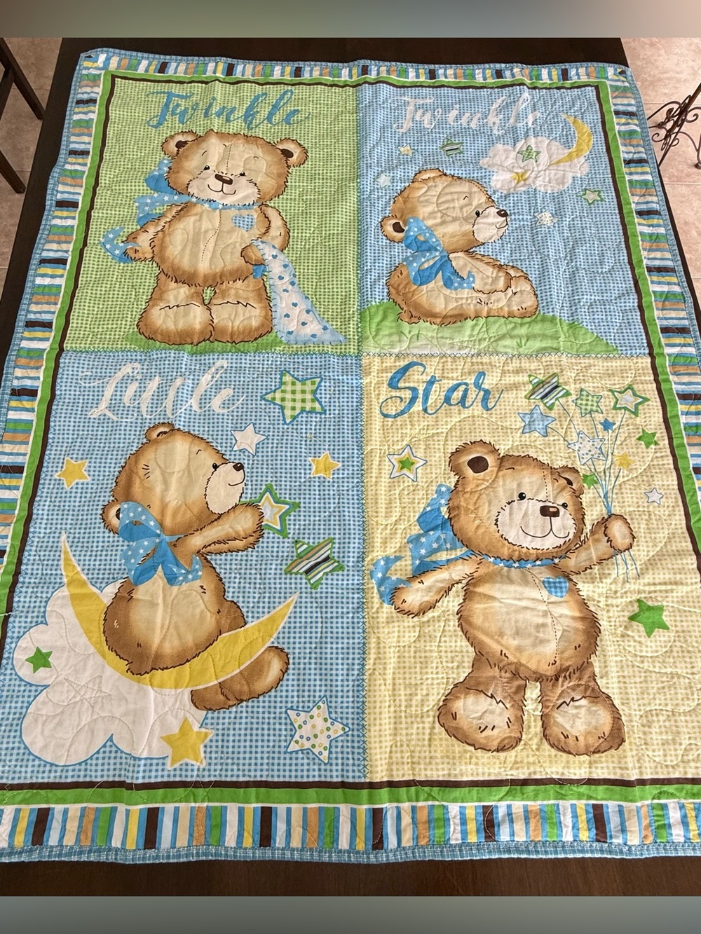 Handmade Teddy Bear Baby Quilt Blanket 34x41 Twinkle Twinkle Little Star